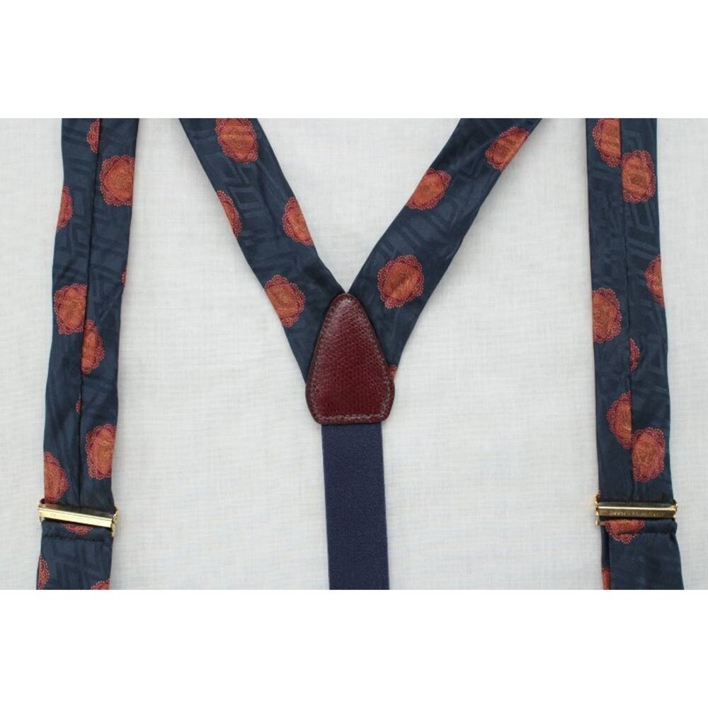 Vintage CAS Germany Suspenders Silk Blue Gold Medallions Gold Tone Hardware - Picture 3 of 6